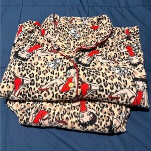 Leopard Print Betty Boop flannel Pajamas L large warm